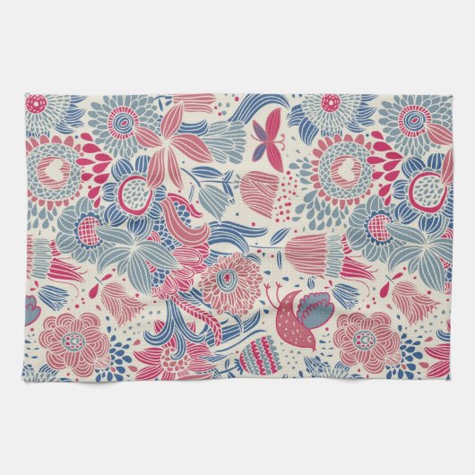 Florentieel patroon met vogel en vlinder theedoek (Horizontaal)