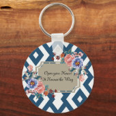 Florentiële sleutelketen blauw/wit geometrisch ont sleutelhanger (Voorkant)