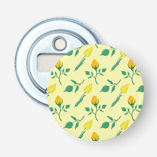 Florentijn met gele roos en tulpbloemen button flesopener