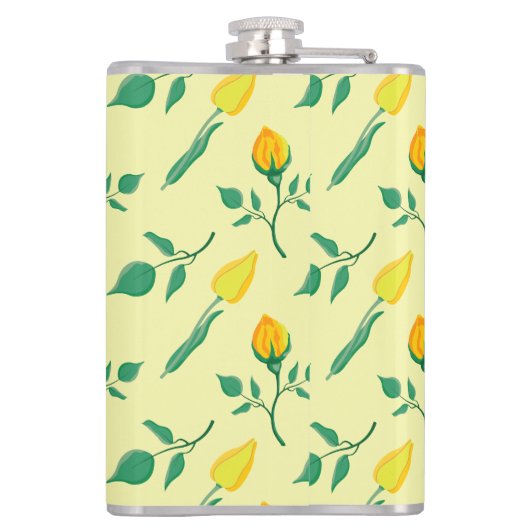 Florentijn met gele roos en tulpbloemen heupfles (Achterkant)