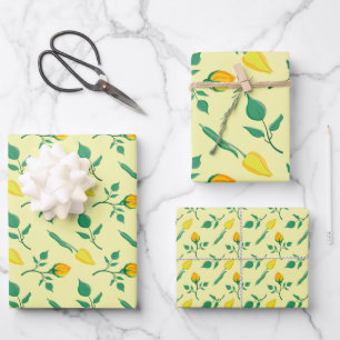 Florentijn met gele roos en tulpbloemen inpakpapier vel