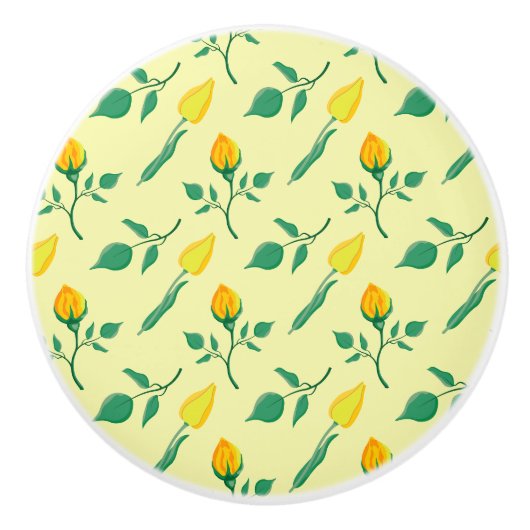 Florentijn met gele roos en tulpbloemen keramische knop (Voorkant)