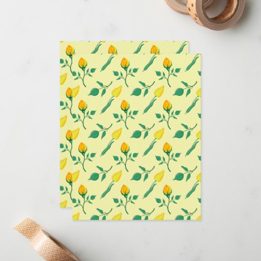 Florentijn met gele roos en tulpbloemen notitiekaartje (Voorkant / Achterkant in situ)