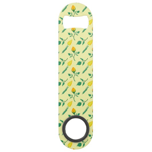 Florentijn met gele roos en tulpbloemen speed flessenopener (Voorkant)