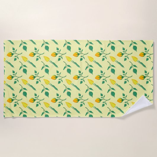 Florentijn met gele roos en tulpbloemen strandlaken (Voorkant)