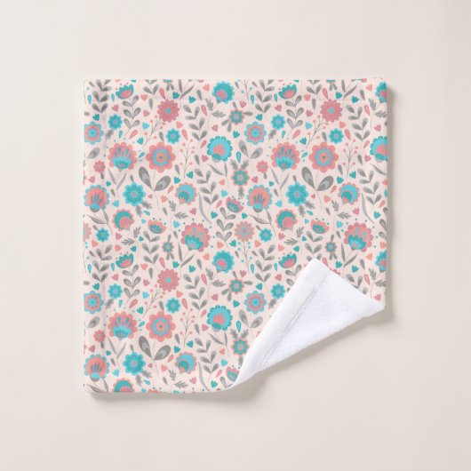 Florentijn voor blauwgroen en koraalfolk bad handdoek (Wasdoekje)