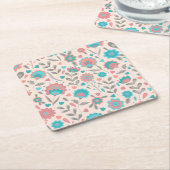 Florentijn voor blauwgroen en koraalfolk kartonnen onderzetters (Schuin)