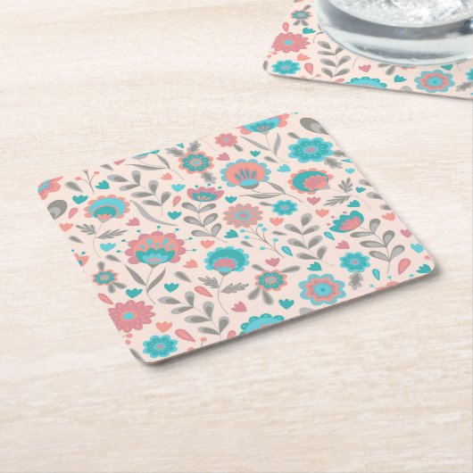 Florentijn voor blauwgroen en koraalfolk kartonnen onderzetters (Schuin)