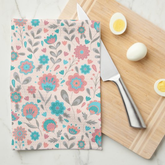 Florentijn voor blauwgroen en koraalfolk theedoek (Quarter Fold)