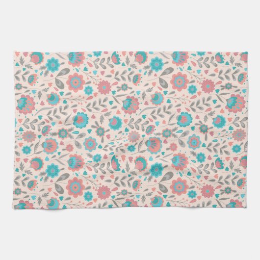 Florentijn voor blauwgroen en koraalfolk theedoek (Horizontaal)