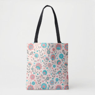 Florentijn voor blauwgroen en koraalfolk tote bag