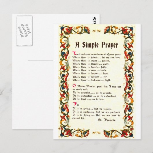 Florentijns eenvoudig gebed = St. Franciscus=Paus Briefkaart (Voorkant / Achterkant)