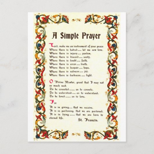 Florentijns eenvoudig gebed = St. Franciscus=Paus  Briefkaart (Voorkant)