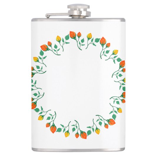 Florentijns rond lijst met gele en rode rozenbloem heupfles (Voorkant)