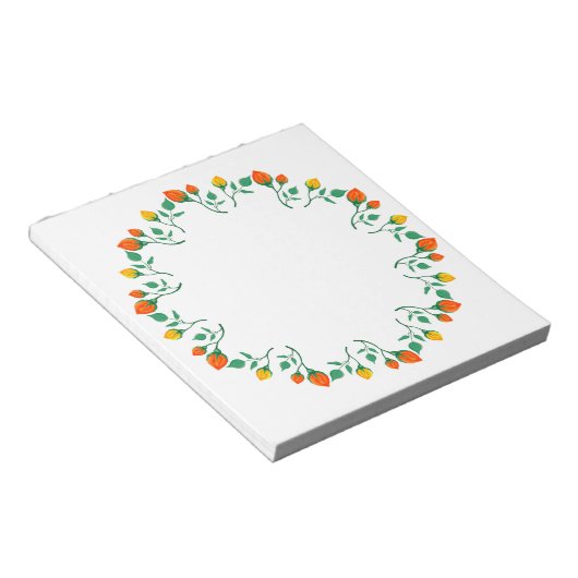 Florentijns rond lijst met gele en rode rozenbloem notitieblok (Schuin)