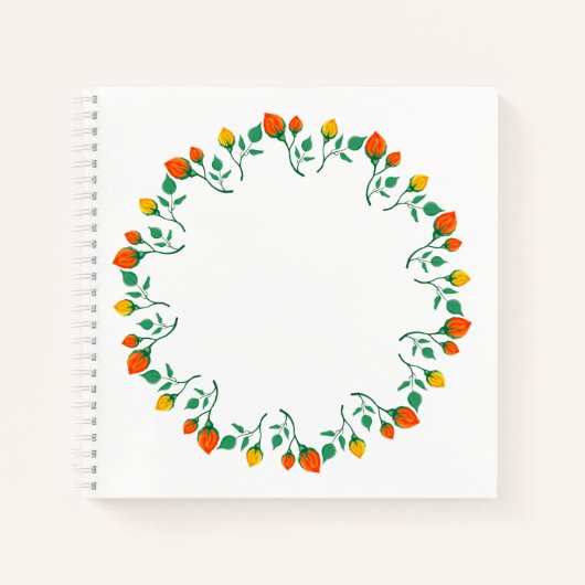 Florentijns rond lijst met gele en rode rozenbloem notitieboek (Voorkant)