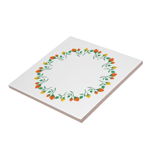 Florentijns rond lijst met gele en rode rozenbloem tegeltje (Zijkant)