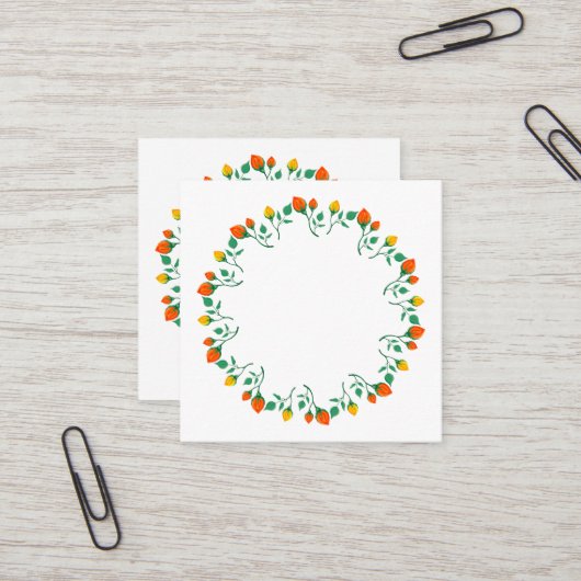 Florentijns rond lijst met gele en rode rozenbloem vierkante visitekaartje (Voorkant / Achterkant in situ)