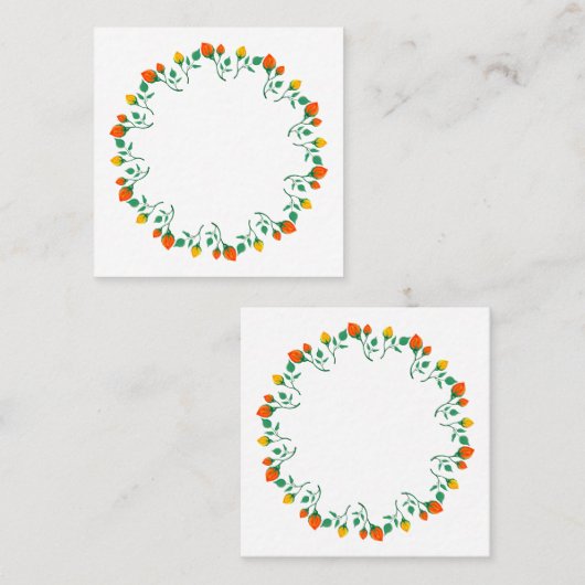 Florentijns rond lijst met gele en rode rozenbloem vierkante visitekaartje (Voorkant / Achterkant)