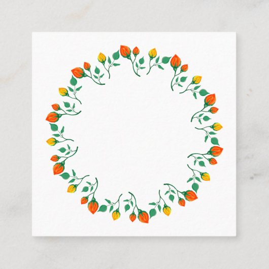 Florentijns rond lijst met gele en rode rozenbloem vierkante visitekaartje (Achterkant)