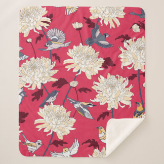 Florentijnse achtergrond met vogels en chrysanten  sherpa deken