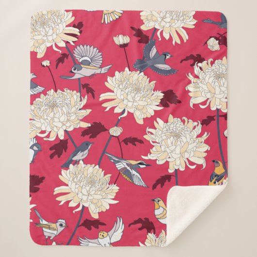 Florentijnse achtergrond met vogels en chrysanten sherpa deken (Voorkant)