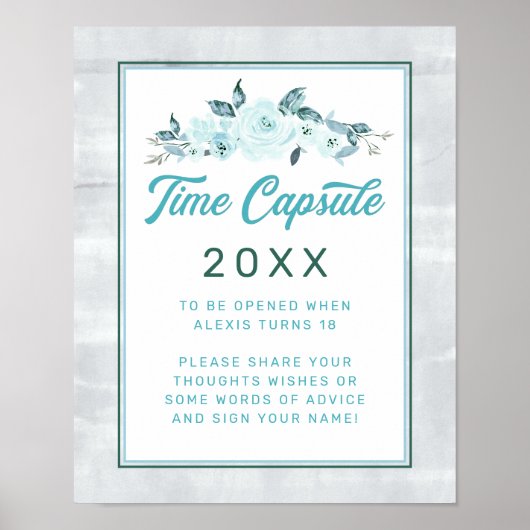 Florentijnse Aqua & Blue Waterverf Capsule Sign Poster (Voorkant)