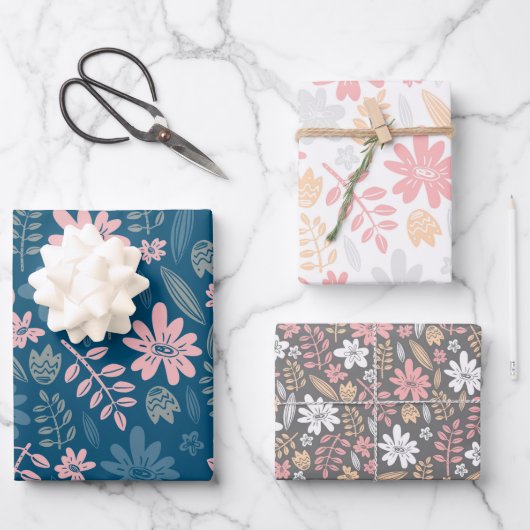 Florentijnse bloem, met de hand getrokken bloesbla inpakpapier vel (Voorkant)