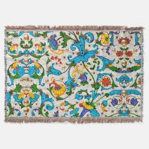 FLORENTIJNSE RENAISSANCE BLAUWE BLOEMENKRULLEN, BL DEKEN