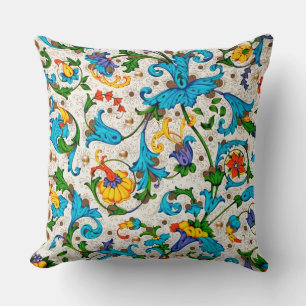 FLORENTIJNSE RENAISSANCE BLAUWE BLOEMENKRULLEN, BL KUSSEN
