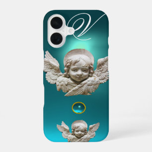 Florentijnse Renaissance Engel Aqua Blauwe Monogra iPhone 16 Hoesje