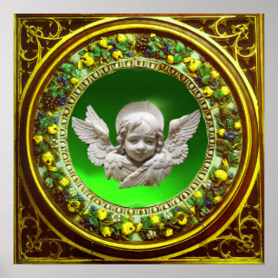 FLORENTIJNSE RENAISSANCE ENGEL GROENE BLOEMENKRANS POSTER