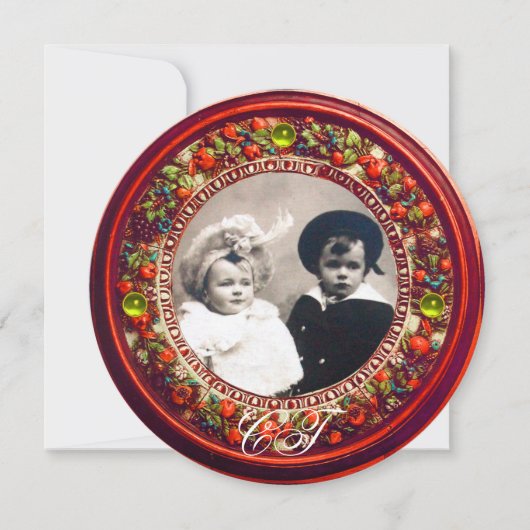 FLORENTIJNSE RENAISSANCE RODE BLOEMENKANS MONOGRAM KAART (Voorkant)