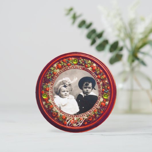 FLORENTIJNSE RENAISSANCE RODE BLOEMENKRANS MONOGRA KAART (Staand voorkant)