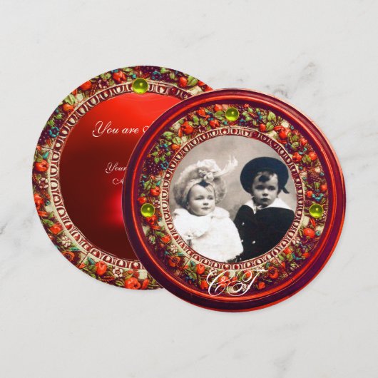 FLORENTIJNSE RENAISSANCE RODE BLOEMENKRANS MONOGRA KAART (Voorkant / Achterkant)