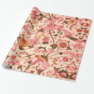 FLORENTIJNSE RENAISSANCE ROZE BLOEMENKRULLEN, BLOE CADEAUPAPIER