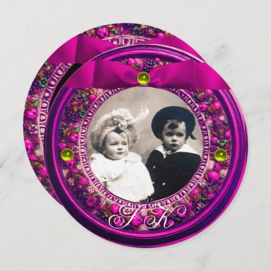 FLORENTIJNSE RENAISSANCE VRUCHTEN ROZE LINT INITIA KAART (Voorkant / Achterkant)