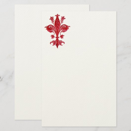 FLORENTIJNSE RODE LELIE / FLEUR DE LISE ,Wit Vilt Briefpapier (Voorkant / Achterkant)