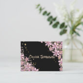 Florentijnse roze bloemen gouden polka punts glitt visitekaartje (Staand voorkant)