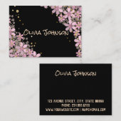 Florentijnse roze bloemen gouden polka punts glitt visitekaartje (Voorkant / Achterkant)