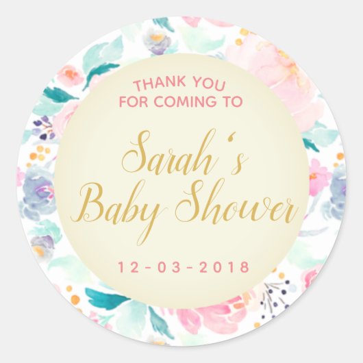 Florentijnse roze en gouden baby shower sticker (Voorkant)