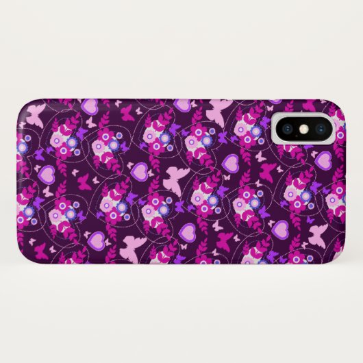 Florentijnse vlinder & hartenroze ifoon Case-Mate iPhone case (Achterkant (horizontaal))