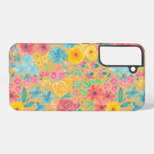 Florentijnse waterverf in geel samsung galaxy hoesje (Achterkant horizontaal)