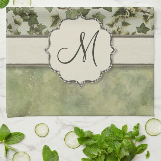 Florentijnse Waterverf Ivy met Monogram Theedoek (Gevouwen)