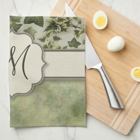 Florentijnse Waterverf Ivy met Monogram Theedoek (Quarter Fold)
