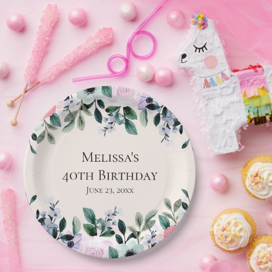 Florentijnse Waterverf - Roze en Paarse  Papieren Bordje (Feest)