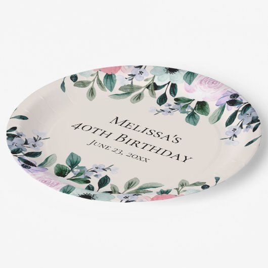 Florentijnse Waterverf - Roze en Paarse  Papieren Bordje (Gekanteld)