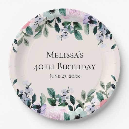 Florentijnse Waterverf - Roze en Paarse  Papieren Bordje (Voorkant)