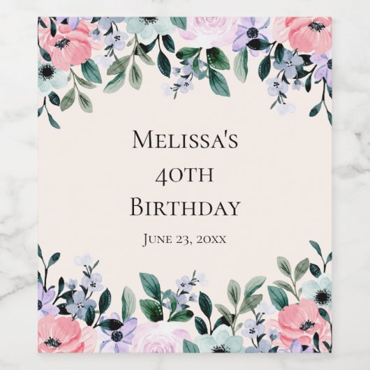 Florentijnse Waterverf - Roze en Paarse  Wijn Etiket (Enkel label)