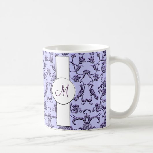  Florentine Damask (Monogram) (Lila) Koffiemok (Rechts)